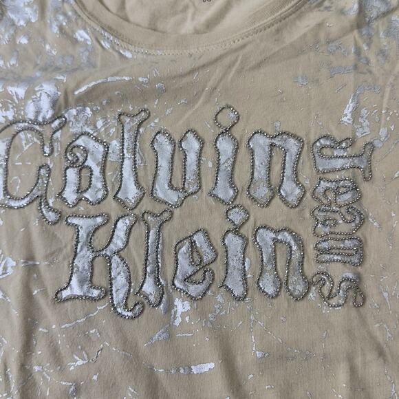 Calvin Klein Women Silver Short Sleeve T-Shirt lg embellished graphic streetwear - Picture 6 of 11